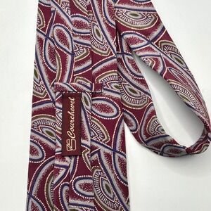 Courchevel Mens Silk Tie Burgundy Grey Paisley Dotted Geometric Made in USA
